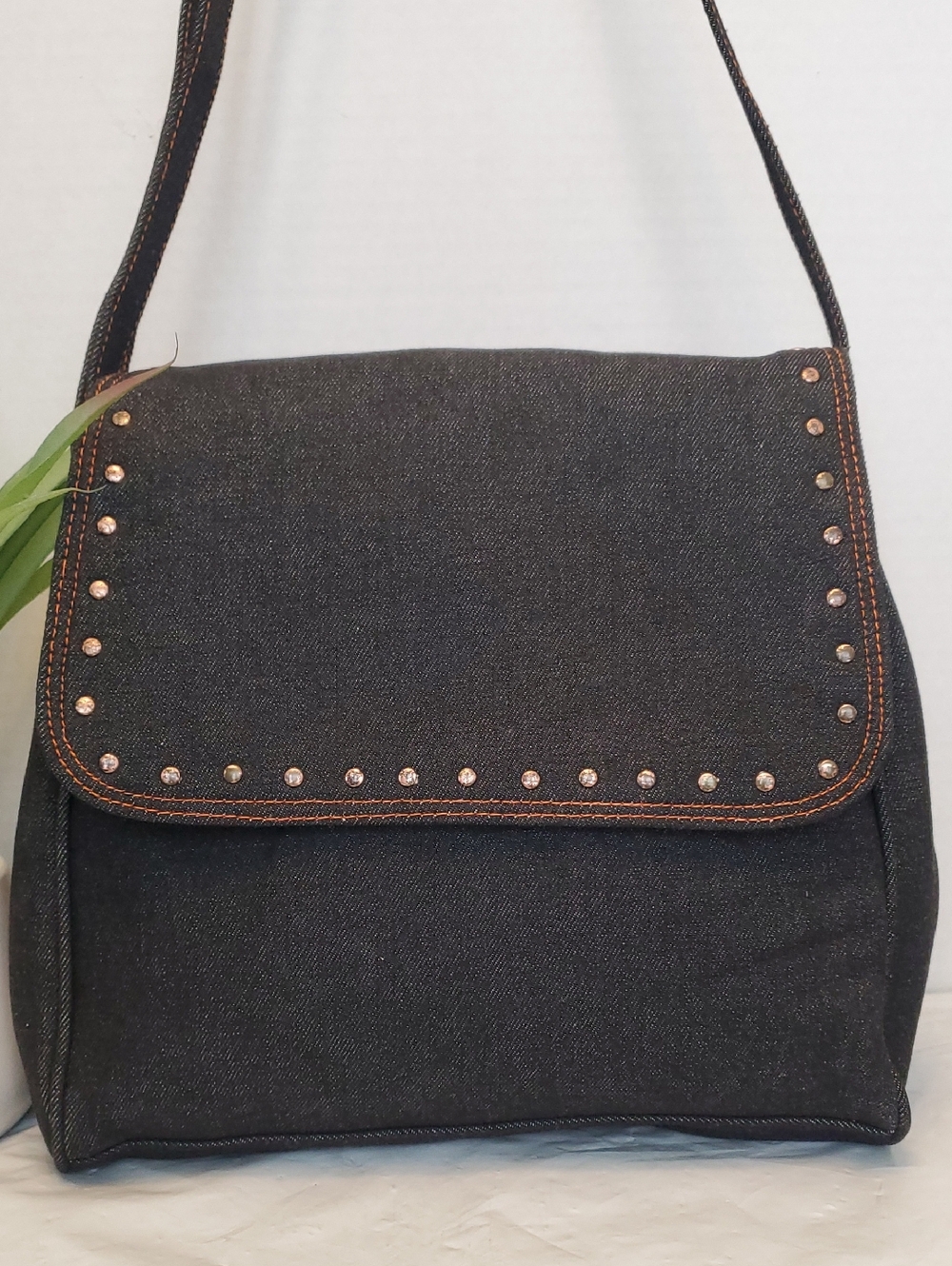 Black Denim Studded Crossbody Bag